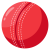 Shiny red cricket ball with stitches